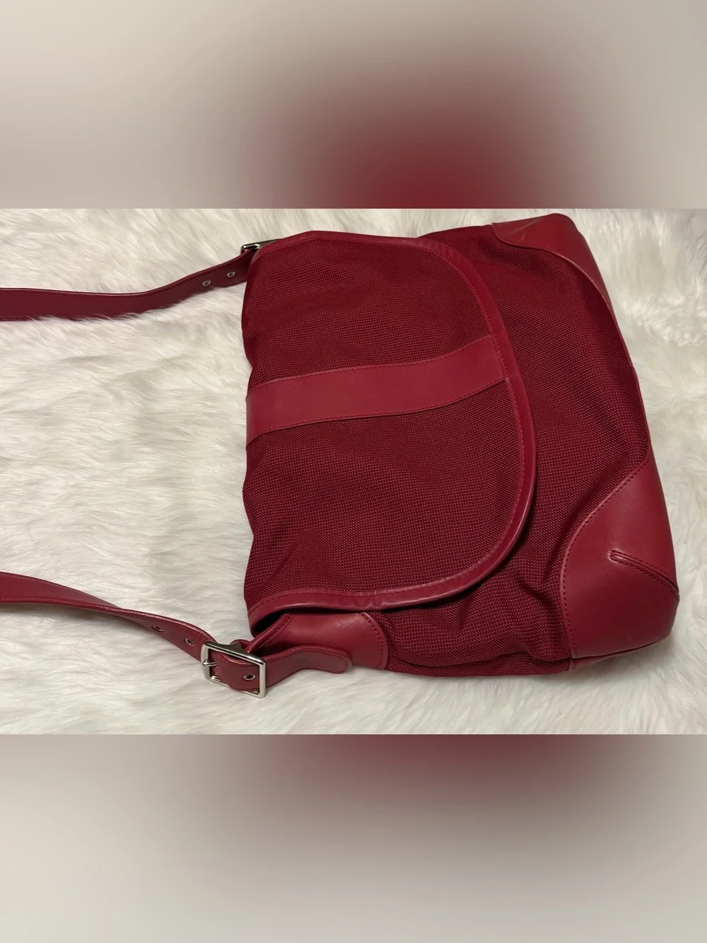 L.L. Bean Buckle Crossbody Messenger Bag Canvas with Leather Trim